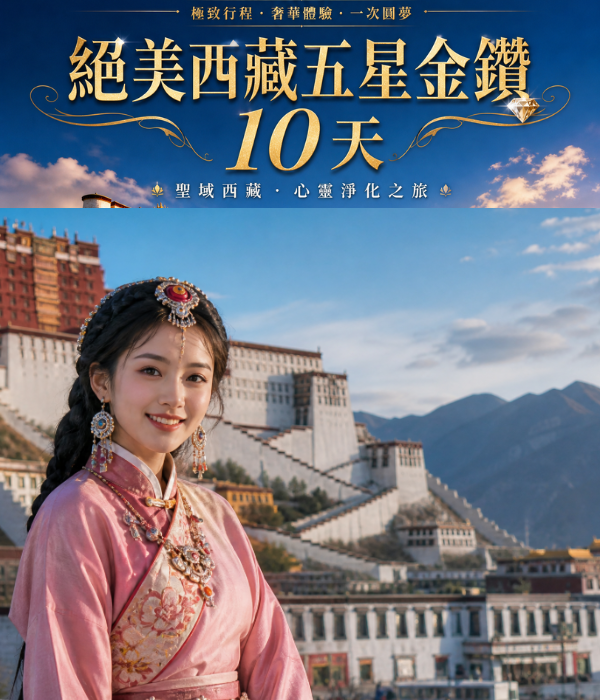 C1(2027):絕美西藏-拉薩、醉美林芝、日喀則、納木措、羊卓雍措 (兩大聖湖).青藏鐵路五星金鑽10天(無購物、無自費)（自由行）